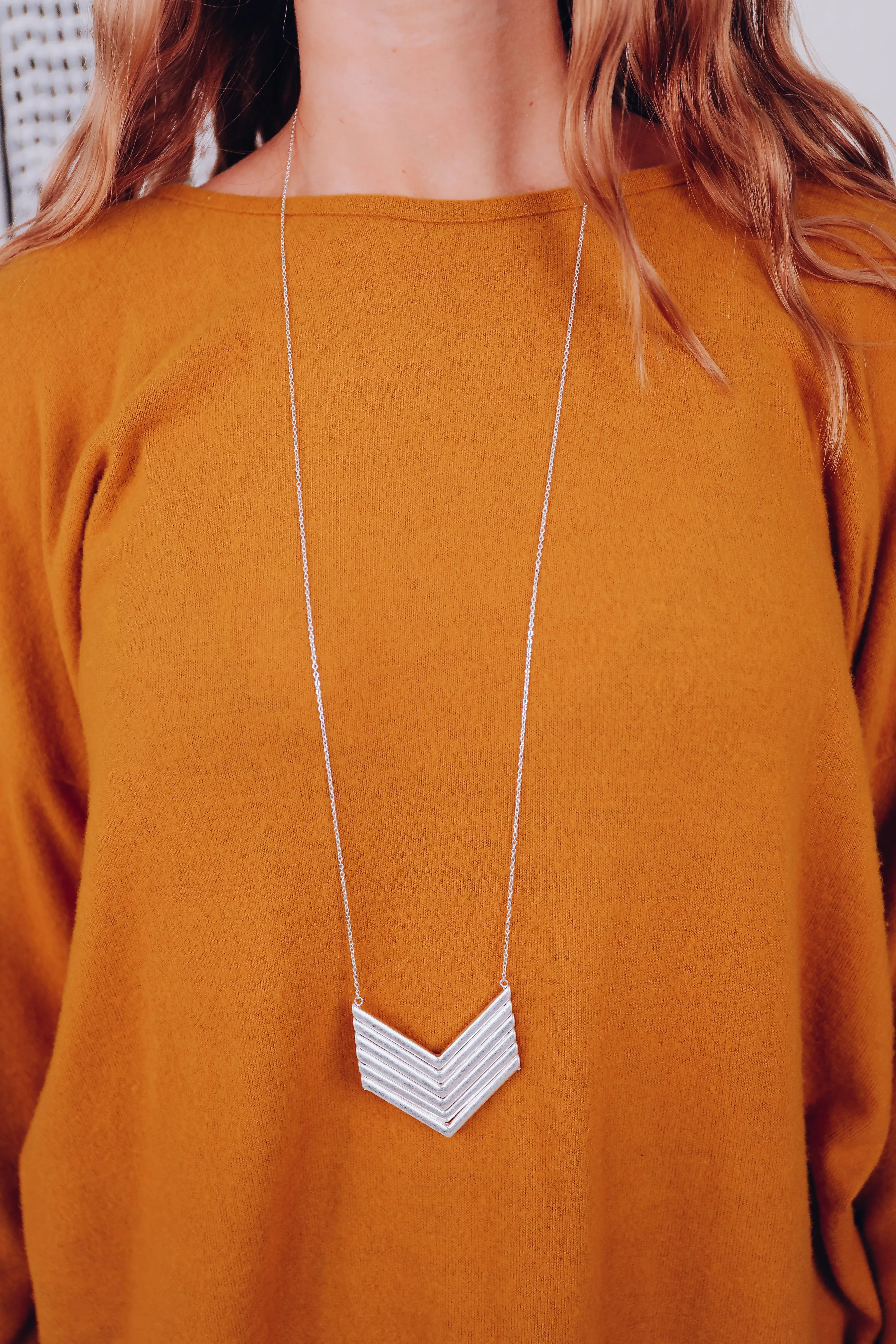 Medal Arrow Long Pendant Necklace - Silver