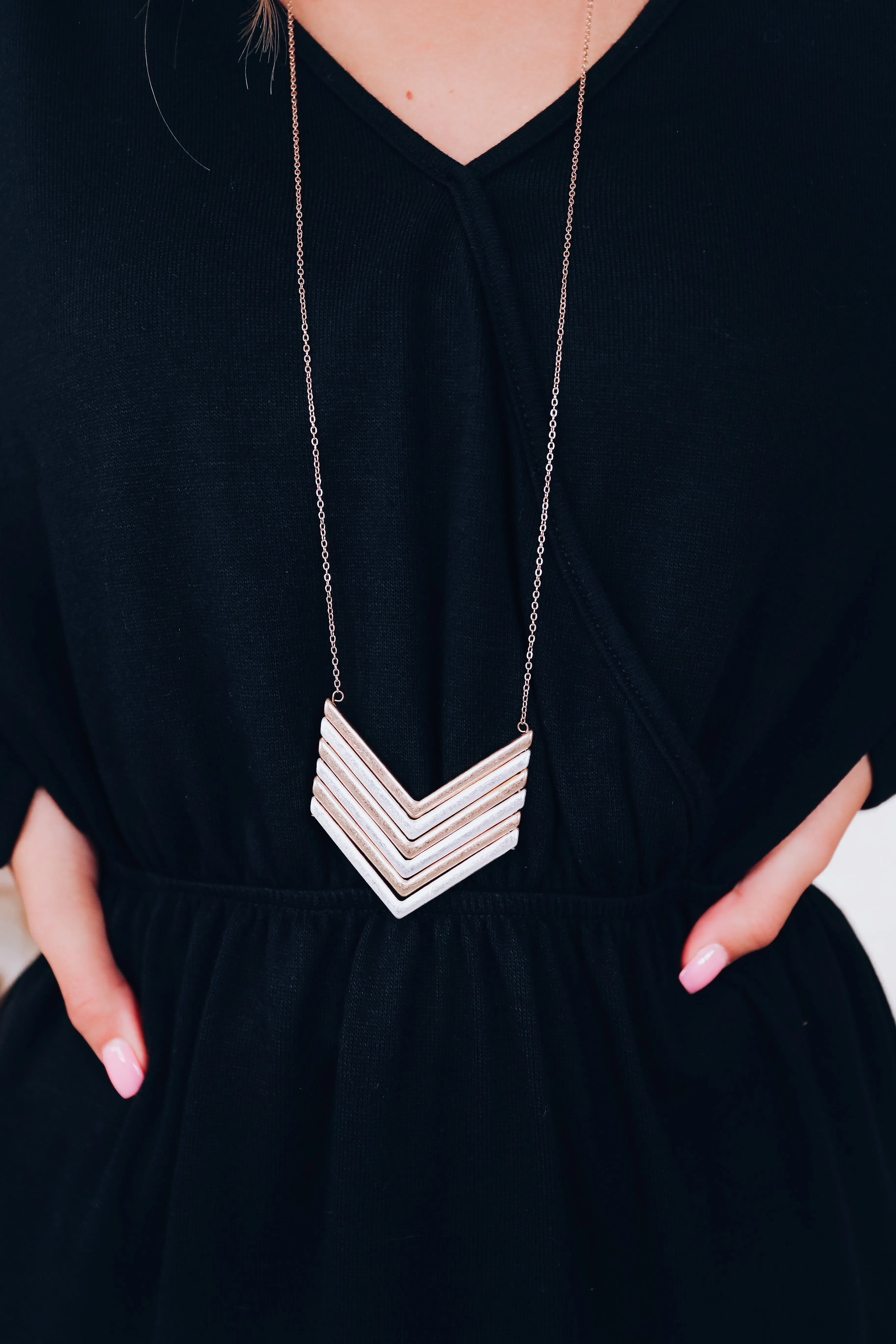 Medal Arrow Long Pendant Necklace - Silver/Gold