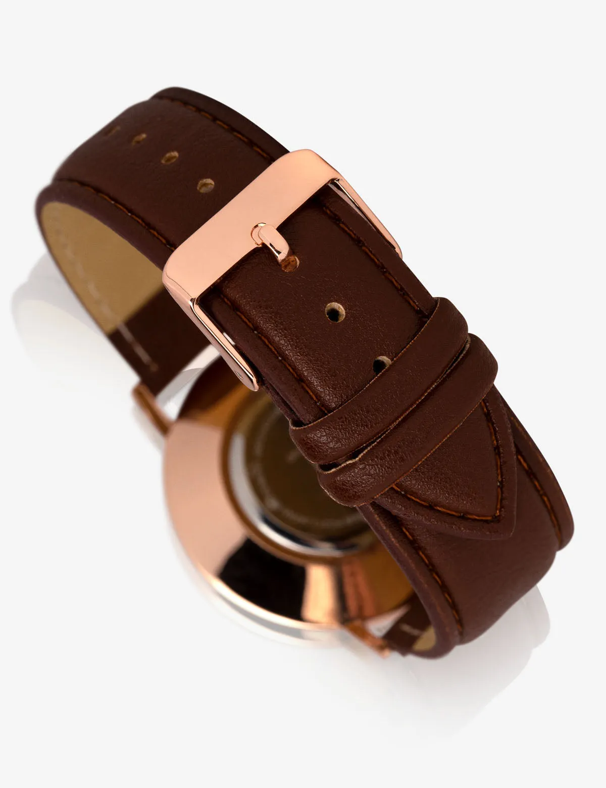 MEN'S BROWN FAUX LEATHER WATCH WITH ROSE GOLD TONE