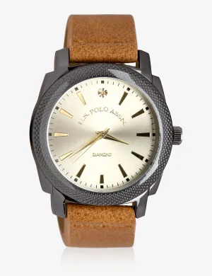 MEN'S PEBBLED FAUX LEATHER & STAINLESS STEEL WATCH