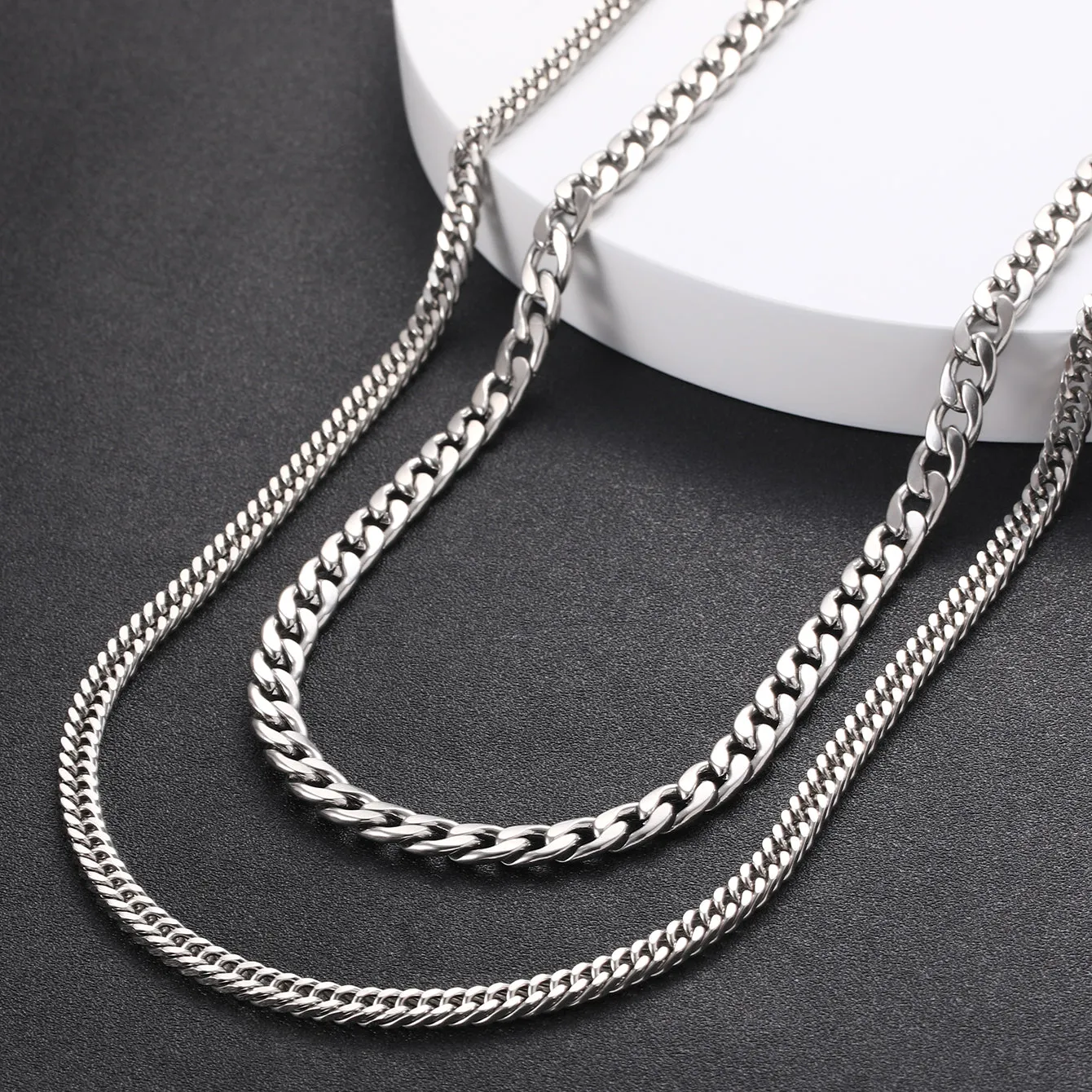 Men's Stainless Steel Silver Chains Cuban Link Chain Hip Hop Jewelry