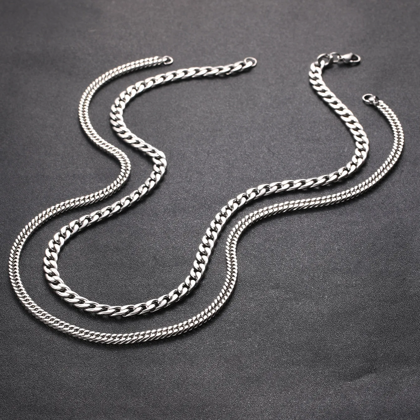Men's Stainless Steel Silver Chains Cuban Link Chain Hip Hop Jewelry