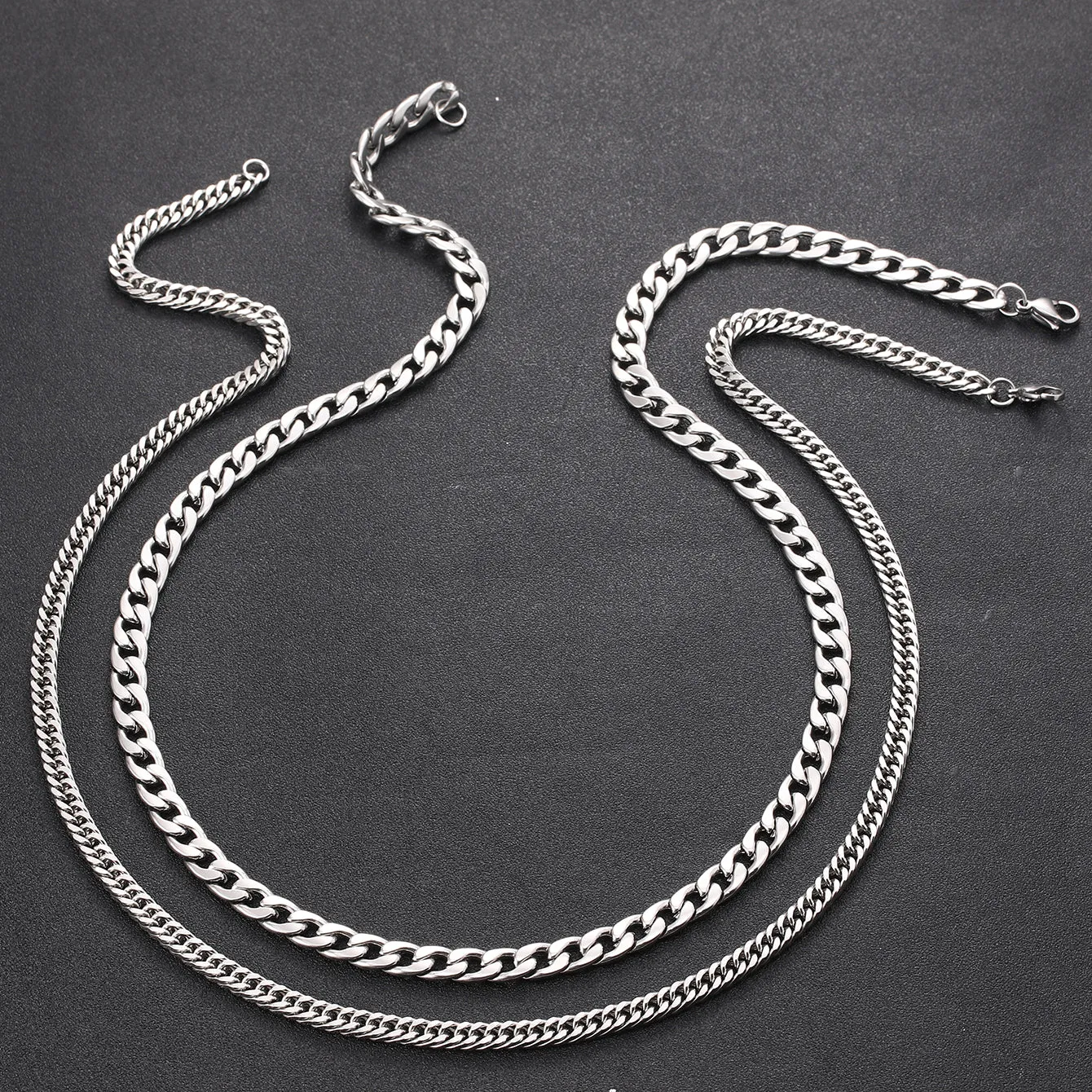 Men's Stainless Steel Silver Chains Cuban Link Chain Hip Hop Jewelry