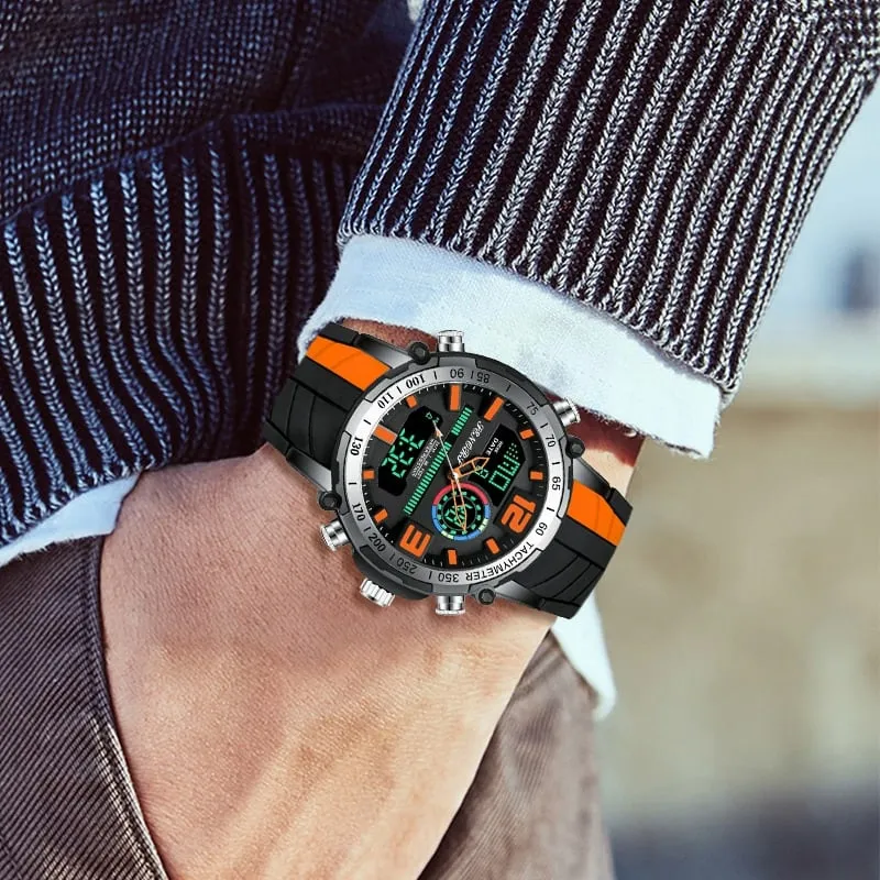 Men's Striped Silicone Strap Sports Watch