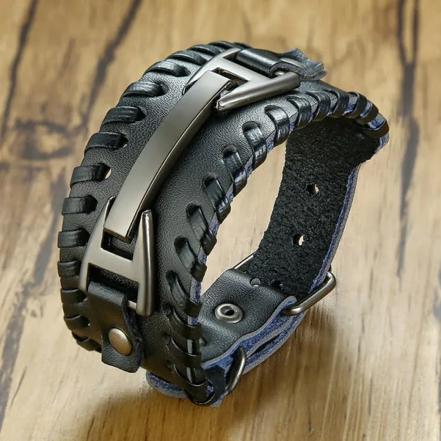 Men’s Stylish Viking Leather Punk Wrap Bracelets
