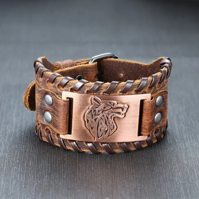 Men’s Stylish Viking Leather Punk Wrap Bracelets