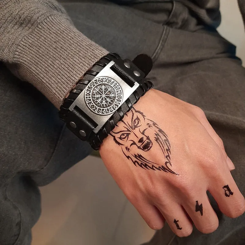 Men’s Stylish Viking Leather Punk Wrap Bracelets