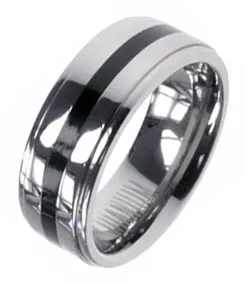 Men's Titanium Two Tone Striped Wedding Band Ring