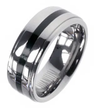 Men's Titanium Two Tone Striped Wedding Band Ring