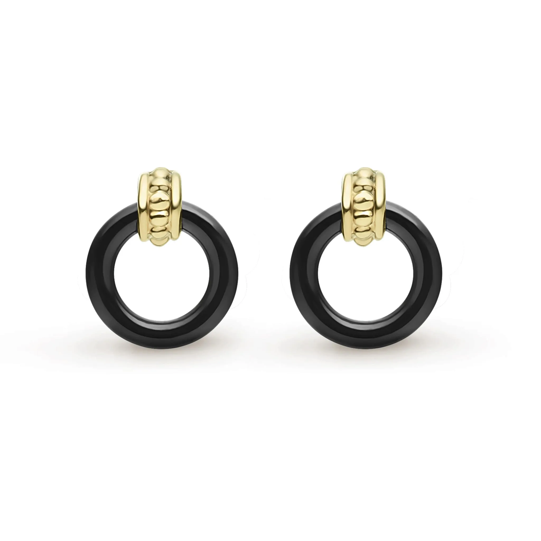 Meridian 18K Gold Black Ceramic Circle Stud Earrings