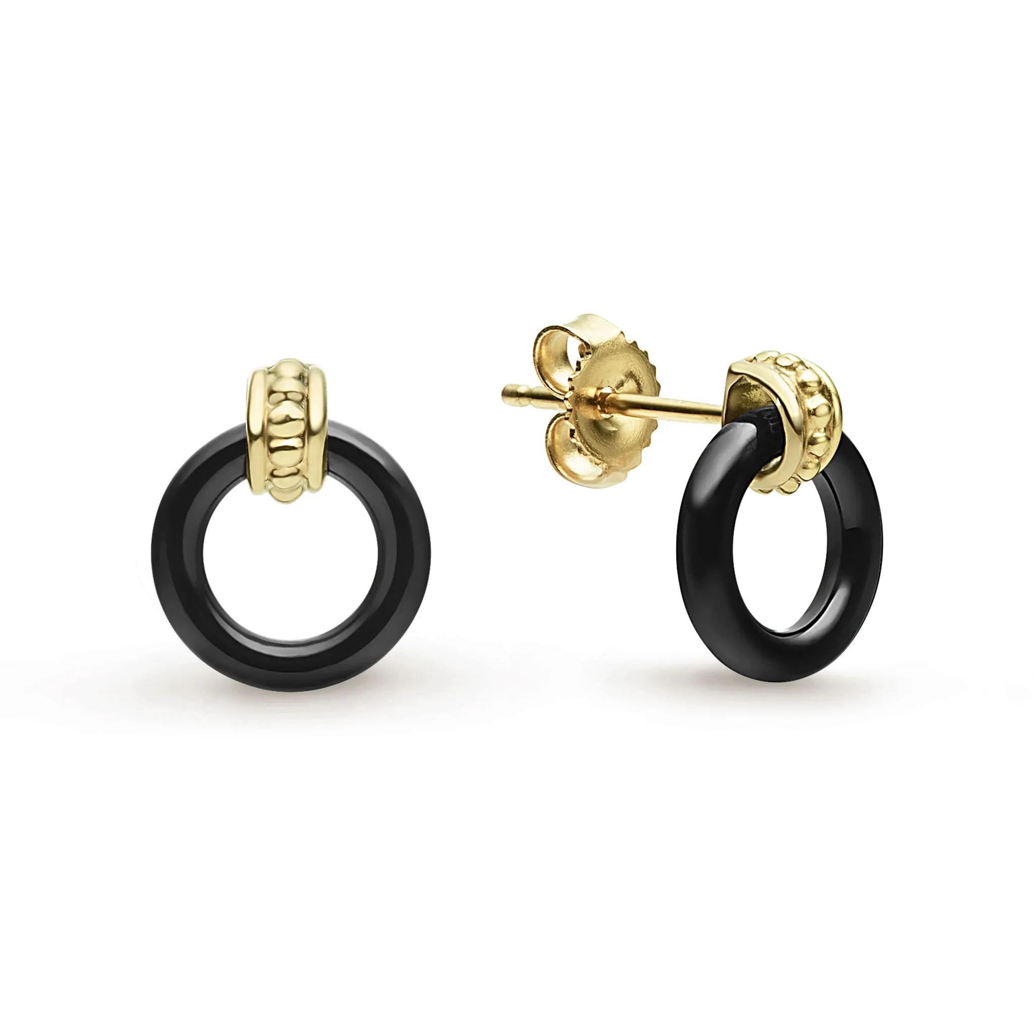 Meridian 18K Gold Black Ceramic Circle Stud Earrings