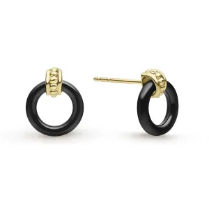 Meridian 18K Gold Black Ceramic Circle Stud Earrings