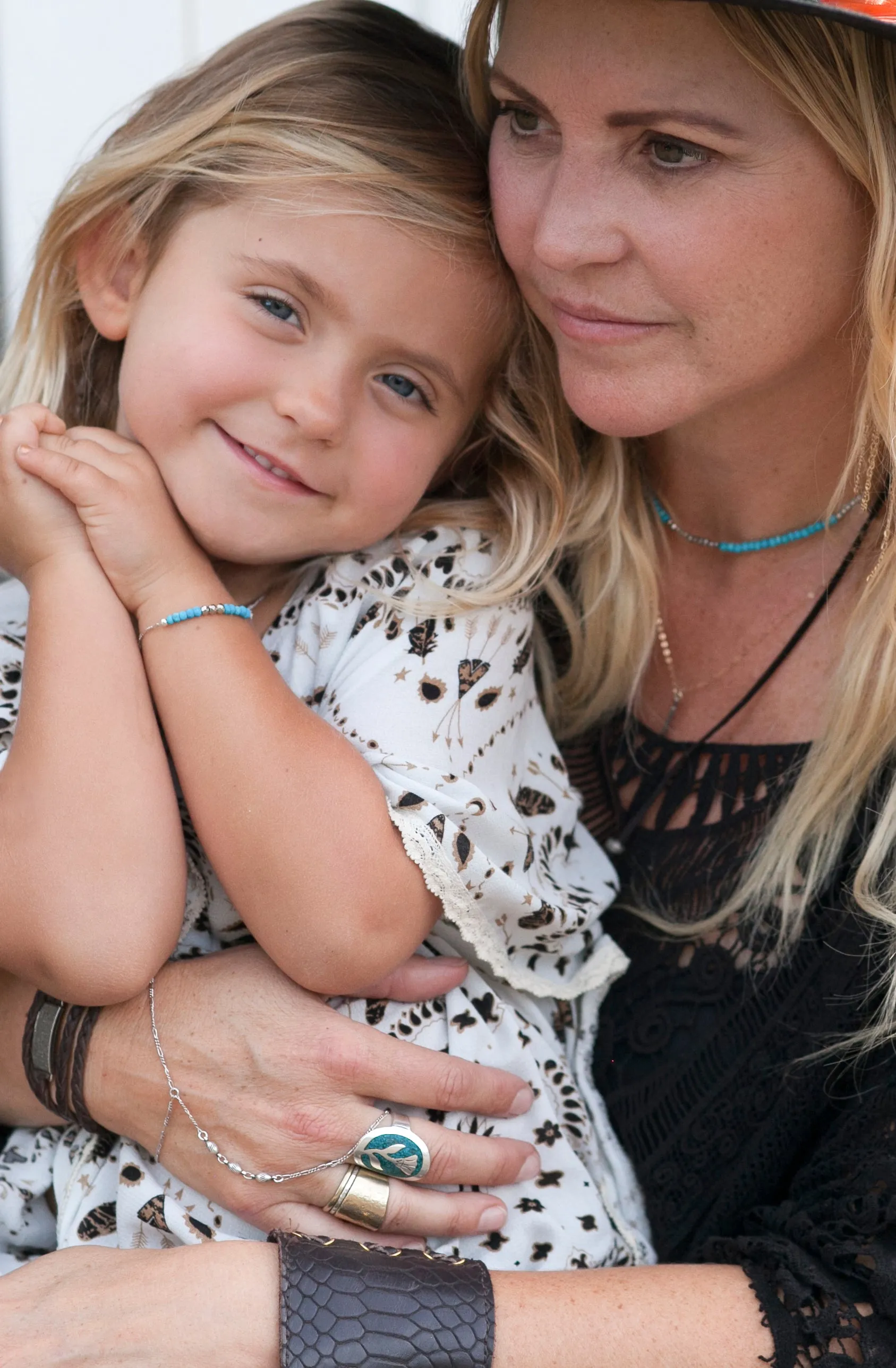 Mermaid Gemstone Necklace Mommy & Me Set in Silver w/Turquoise