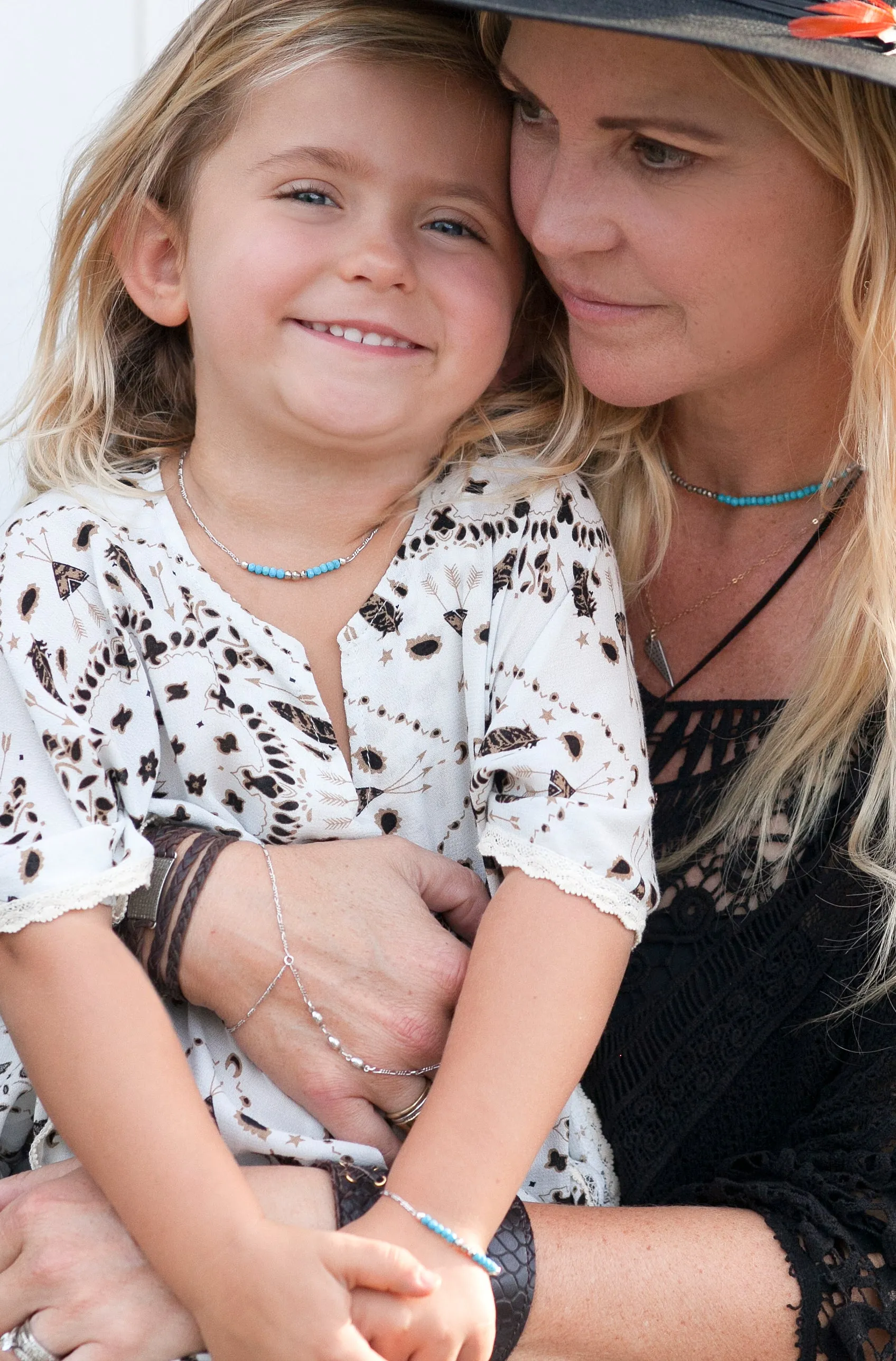 Mermaid Gemstone Necklace Mommy & Me Set in Silver w/Turquoise