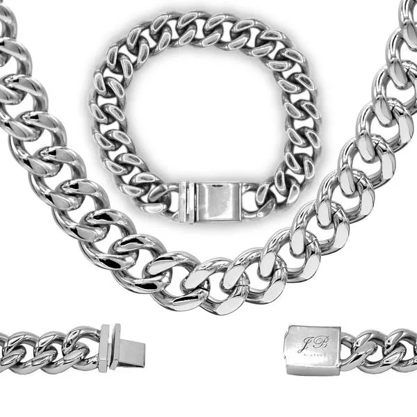 Miami Cuban Link Stainless Steel Necklace Bracelet Set