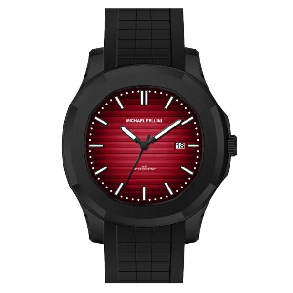 Michael Fellini Black Silicone Strap Red Dial Quartz Watch for Gents - MF2364-06