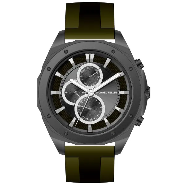 Michael Fellini Green Silicone Strap Gray Dial Chronograph Quartz Watch for Gents - MF-2344-08
