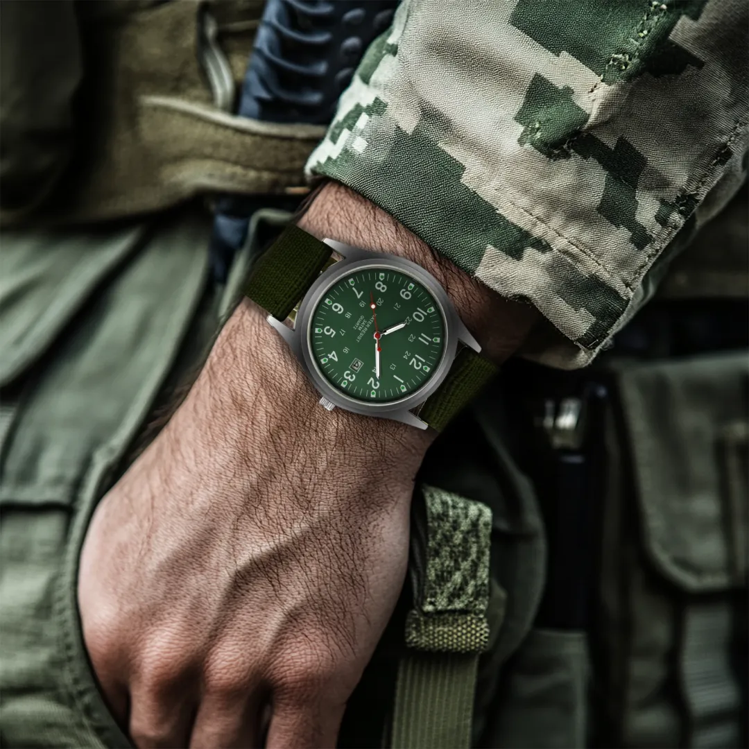 Military-inspired casual wristwatch