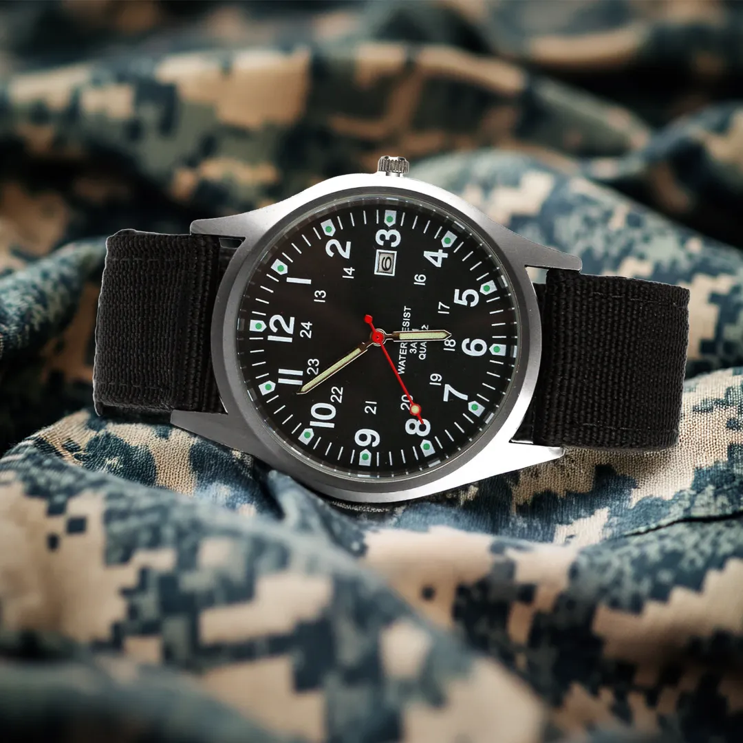 Military-inspired casual wristwatch