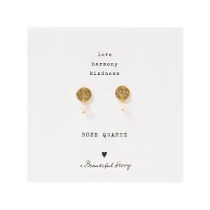 Mini Coin Rose Quartz Gold Plated Earrings