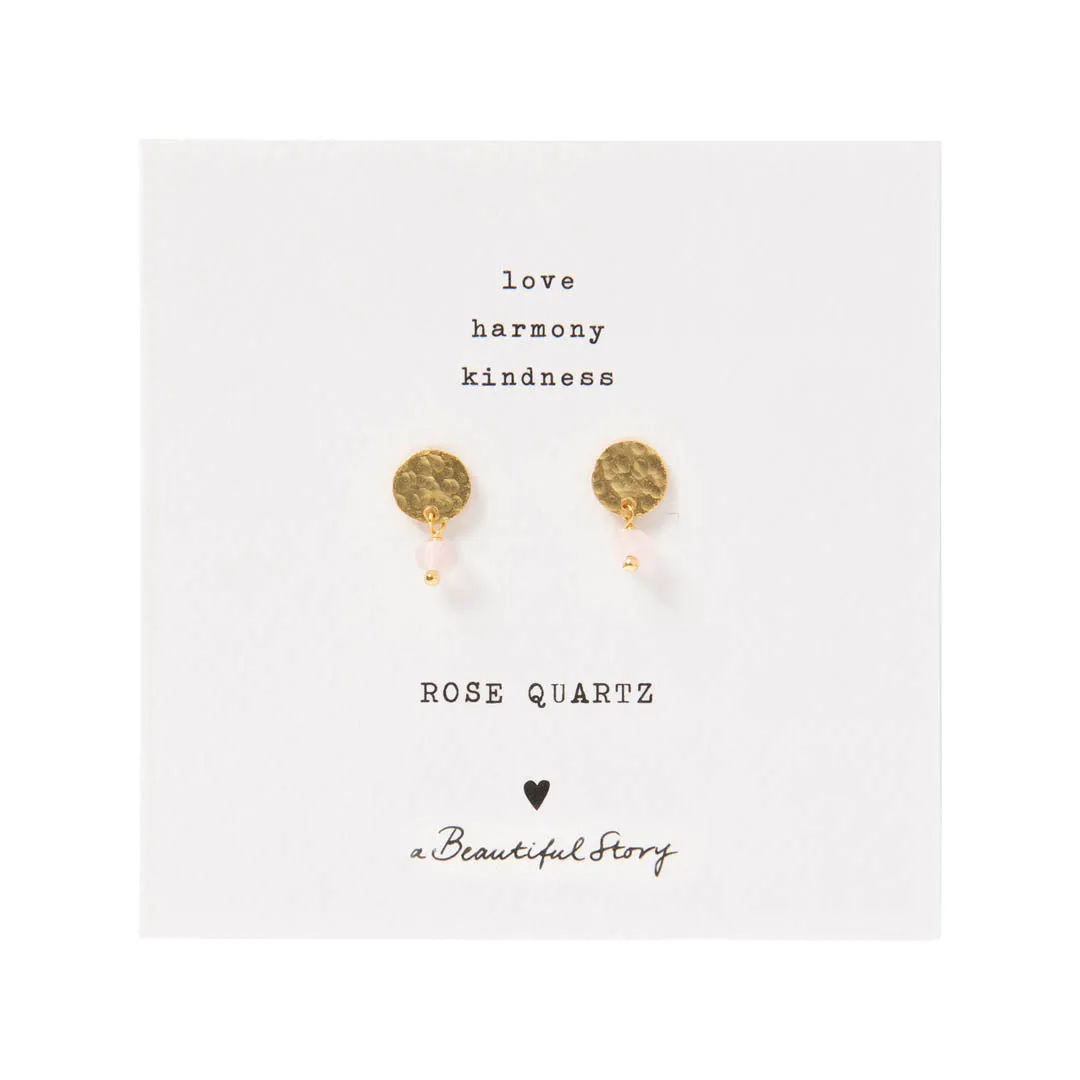 Mini Coin Rose Quartz Gold Plated Earrings
