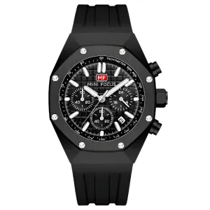 Mini Focus Black Silicone Strap Strap Black Dial Chronograph Quartz Watch for Gents - MF0417G-04