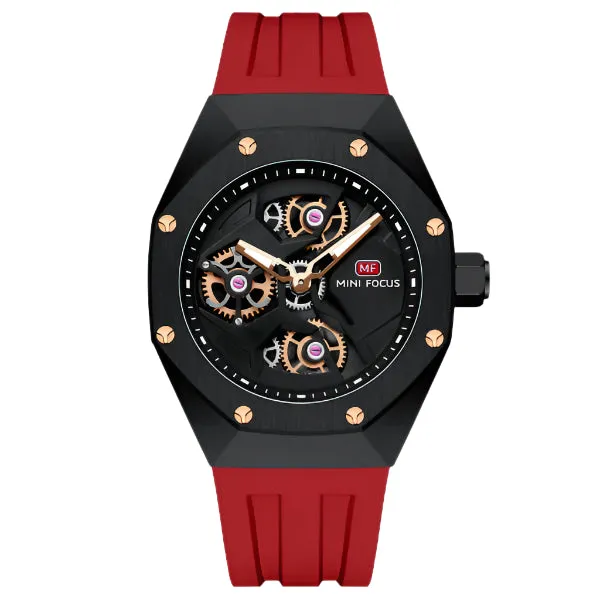 Mini Focus Red Silicone Strap Strap Black Dial Quartz Watch for Gents - MF0422G-04