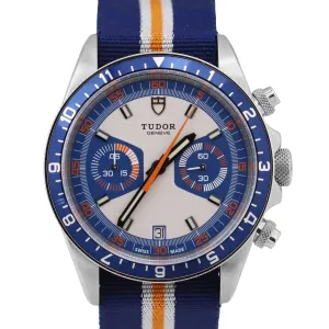 MINT Tudor Heritage Chronograph Blue Orange White Stainless Steel Watch 70330B