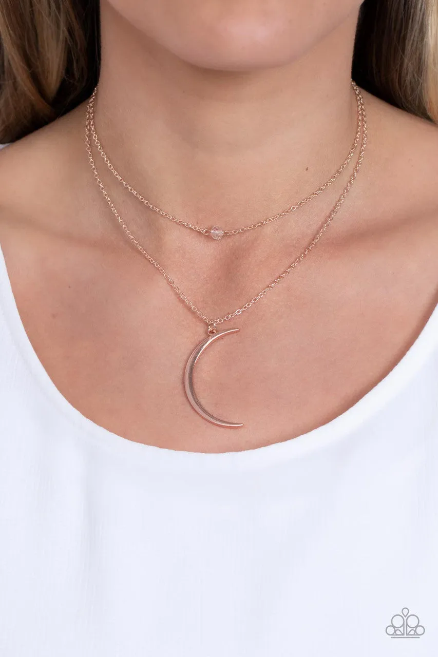 Modern Moonbeam - Rose Gold - Dainty Bead Moon Tiered Paparazzi Short Necklace