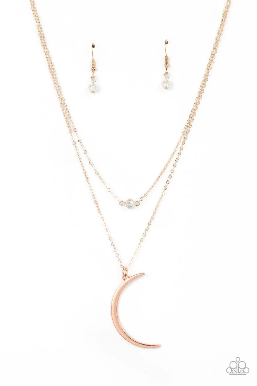 Modern Moonbeam - Rose Gold - Dainty Bead Moon Tiered Paparazzi Short Necklace