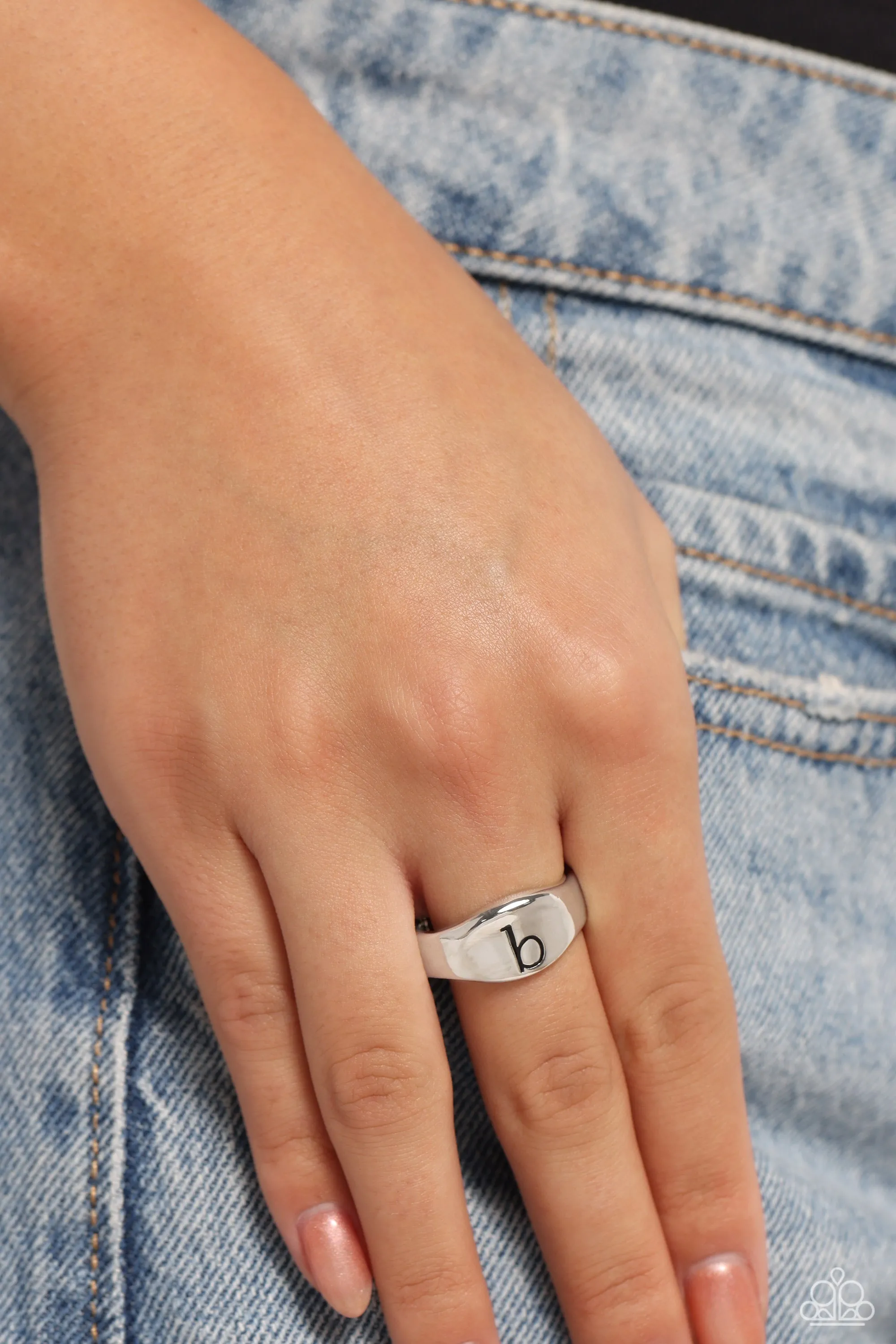 Monogram Memento - Silver - B - Paparazzi Ring