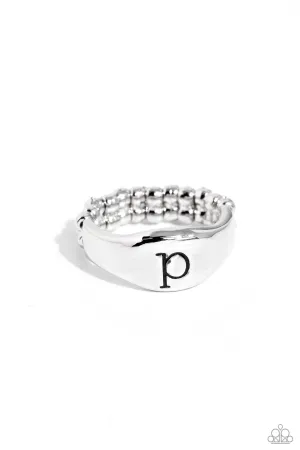 Monogram Memento - Silver - P - Paparazzi Ring