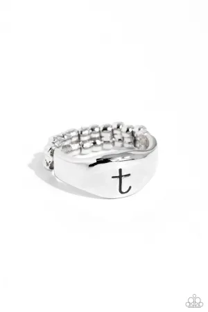 Monogram Memento - Silver - T - Paparazzi Ring