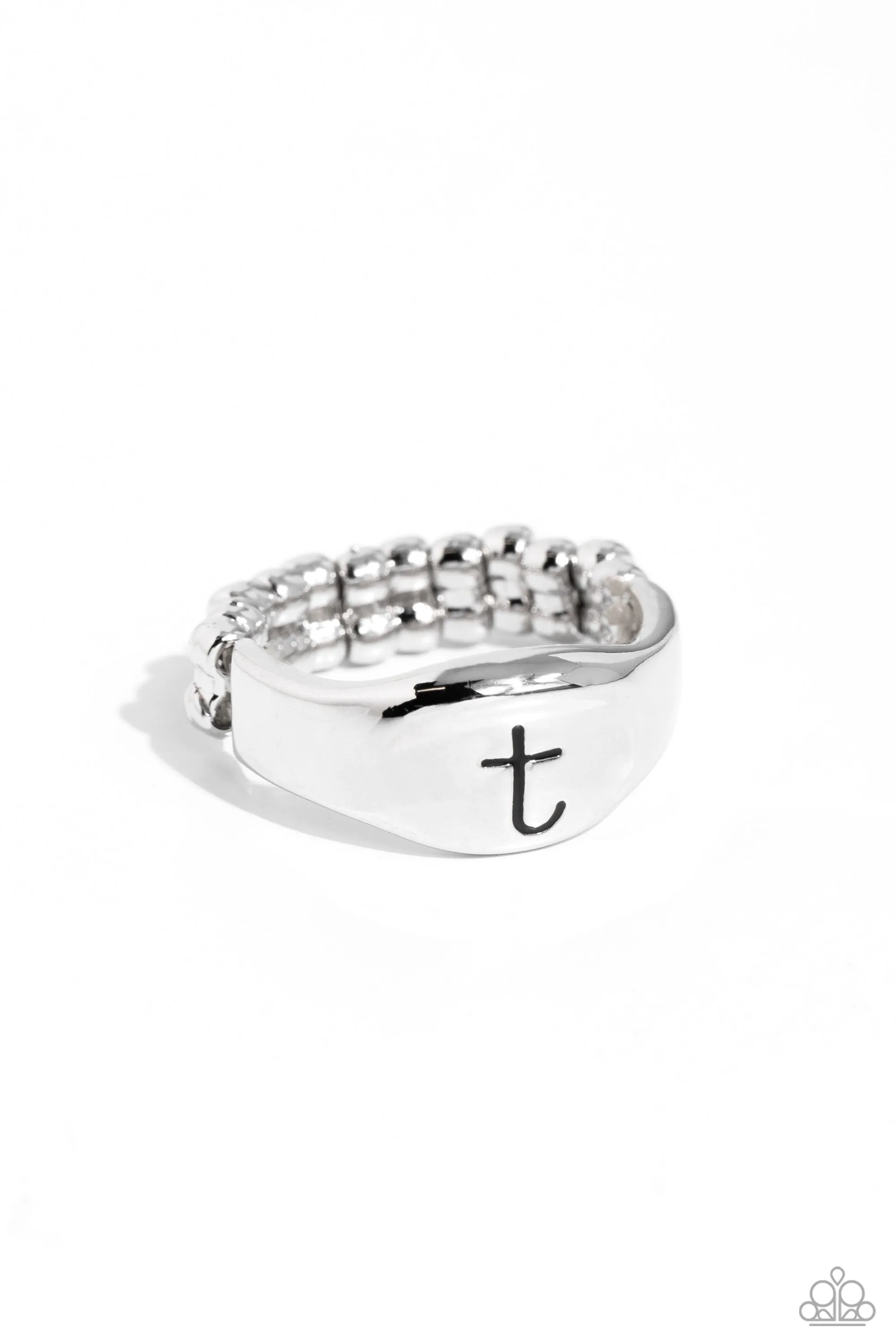 Monogram Memento - Silver - T - Paparazzi Ring