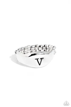 Monogram Memento - Silver - V - Paparazzi Ring