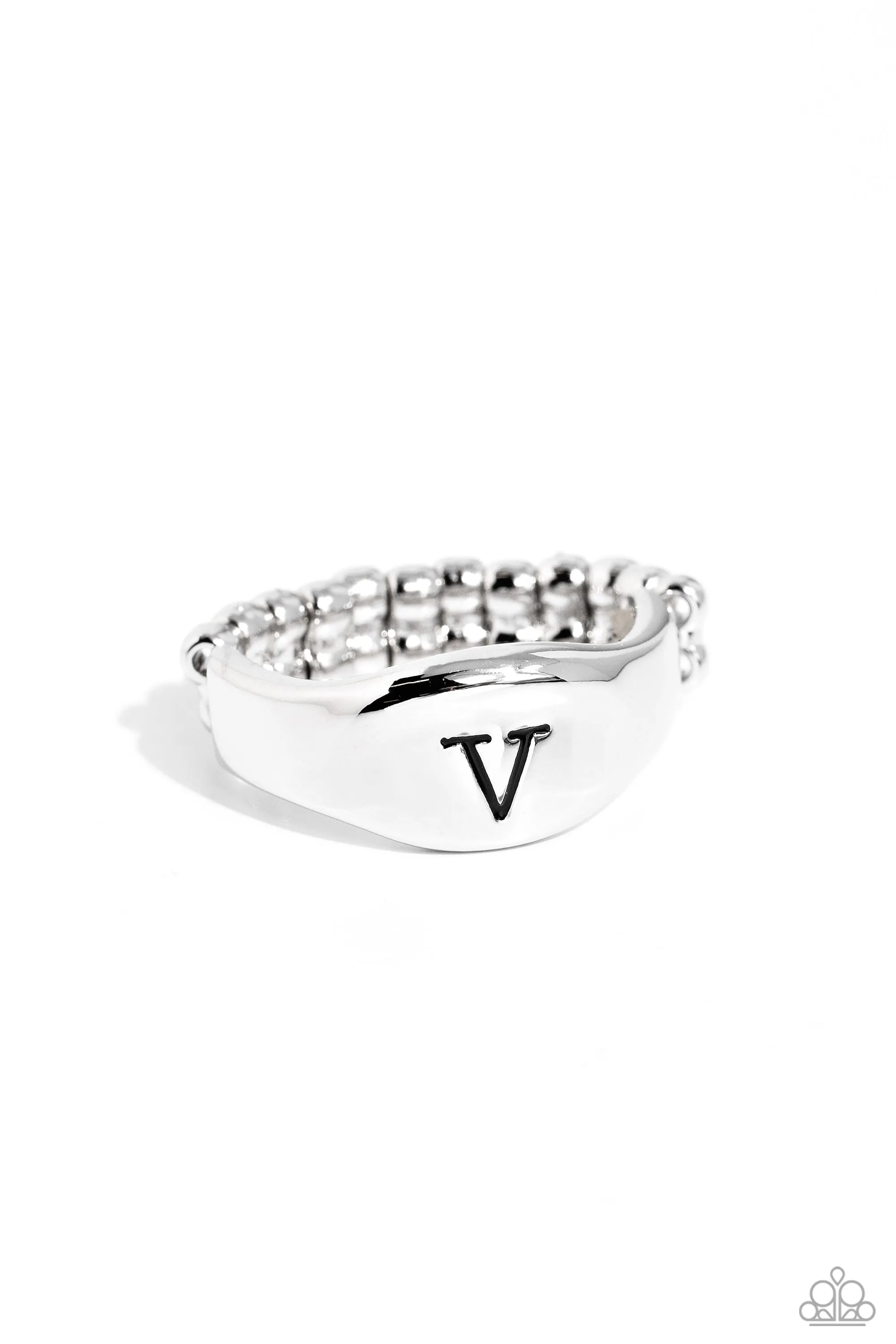Monogram Memento - Silver - V - Paparazzi Ring