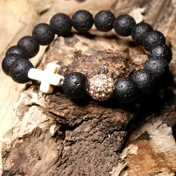 MOON GIRL Stretchy 10MM Natural Stones Pave Ball Cross Elastic Bracelet Beaded Boho Chic Yoga Bracelets Femme Jewelry Dropship