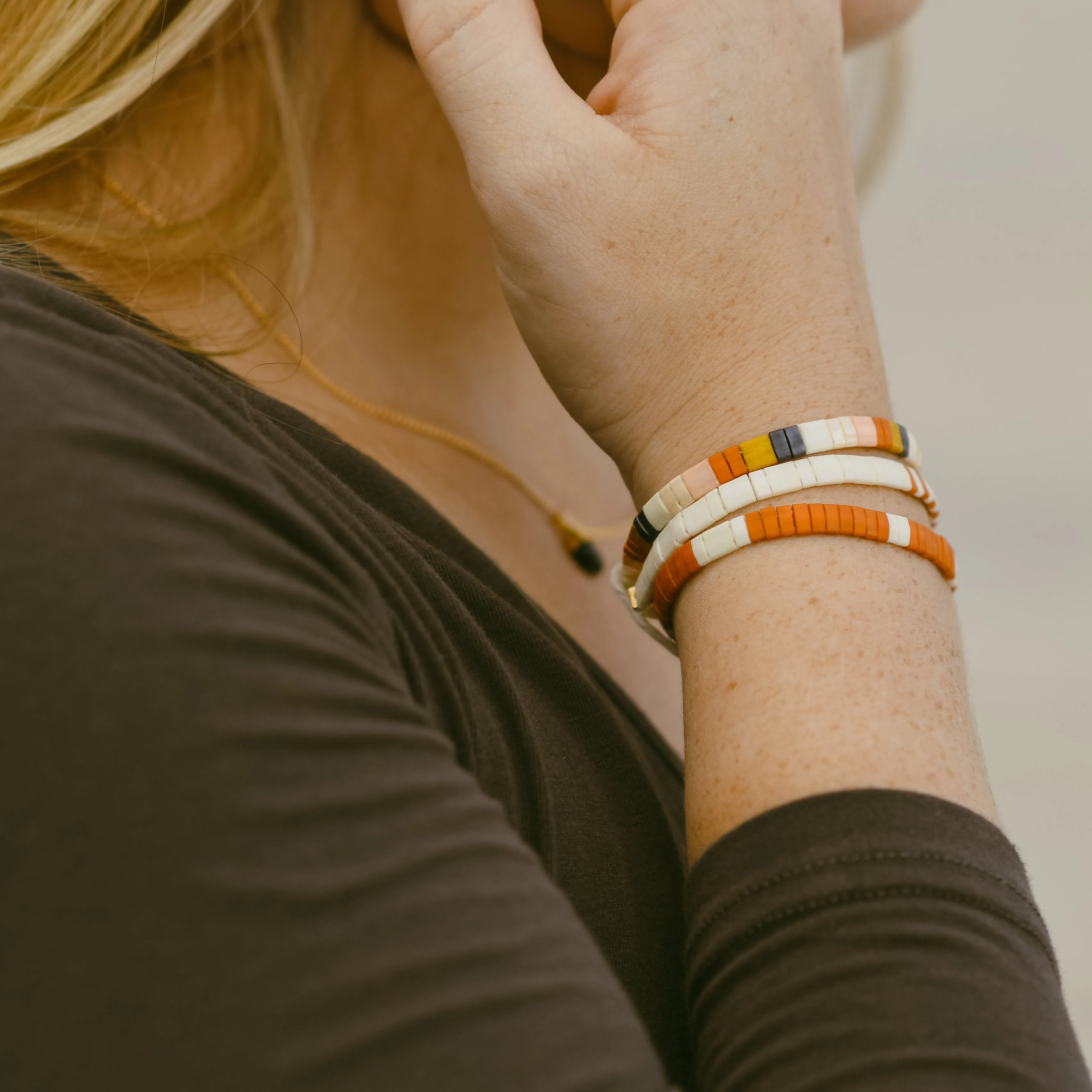 Mosaic Tile Bracelet Stack - Multi Terra Cotta