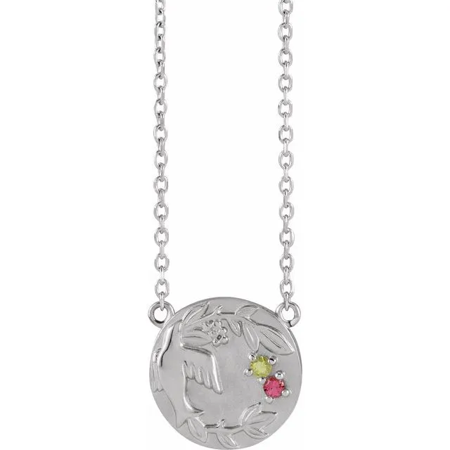 Mother's Family Birthstone Birds Nest Disc Necklace