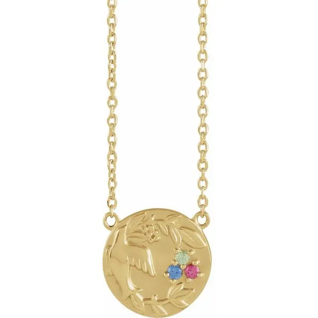 Mother's Family Birthstone Birds Nest Disc Necklace