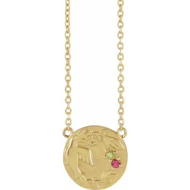 Mother's Family Birthstone Birds Nest Disc Necklace