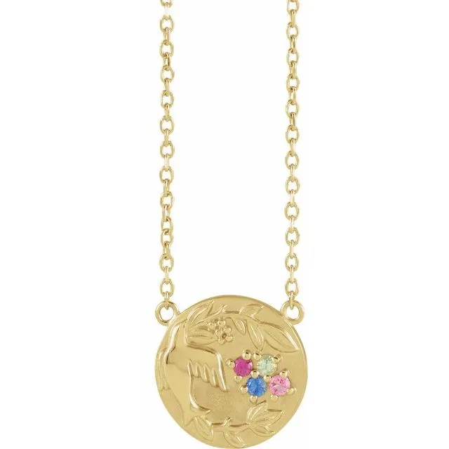 Mother's Family Birthstone Birds Nest Disc Necklace