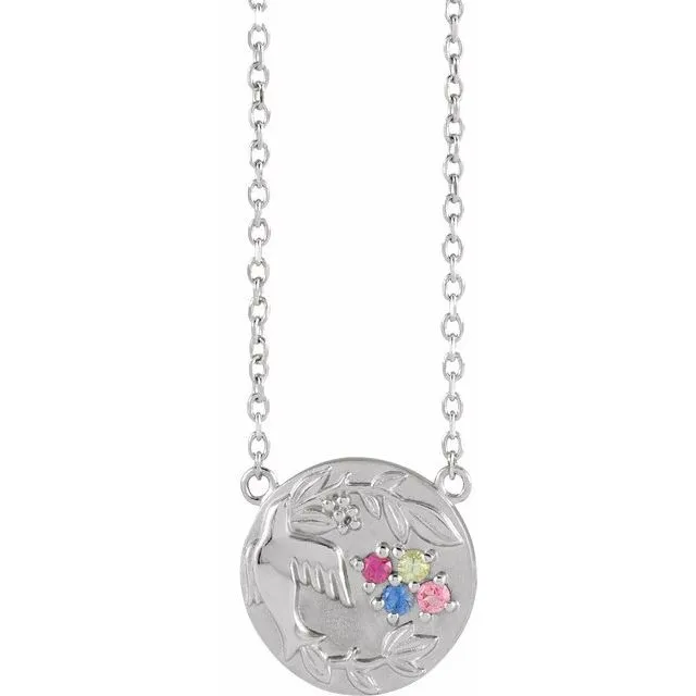 Mother's Family Birthstone Birds Nest Disc Necklace