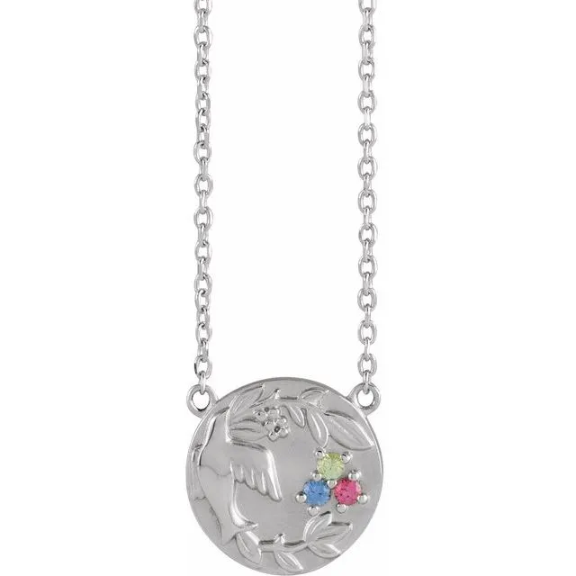 Mother's Family Birthstone Birds Nest Disc Necklace