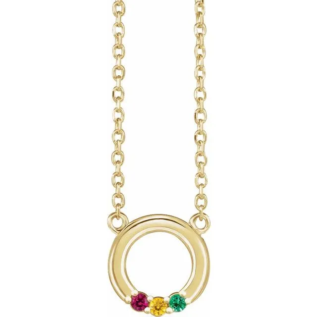 Mother's Family Petite Stone 9mm Circle Birthstone 18" Necklace