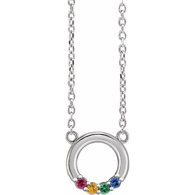 Mother's Family Petite Stone 9mm Circle Birthstone 18" Necklace