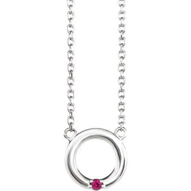 Mother's Family Petite Stone 9mm Circle Birthstone 18" Necklace