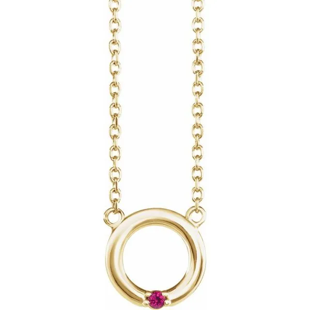 Mother's Family Petite Stone 9mm Circle Birthstone 18" Necklace