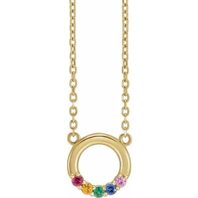 Mother's Family Petite Stone 9mm Circle Birthstone 18" Necklace