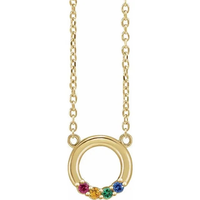 Mother's Family Petite Stone 9mm Circle Birthstone 18" Necklace